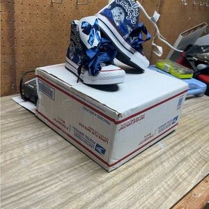 Custom Converse Kids Blue and White High-Top Sneakers